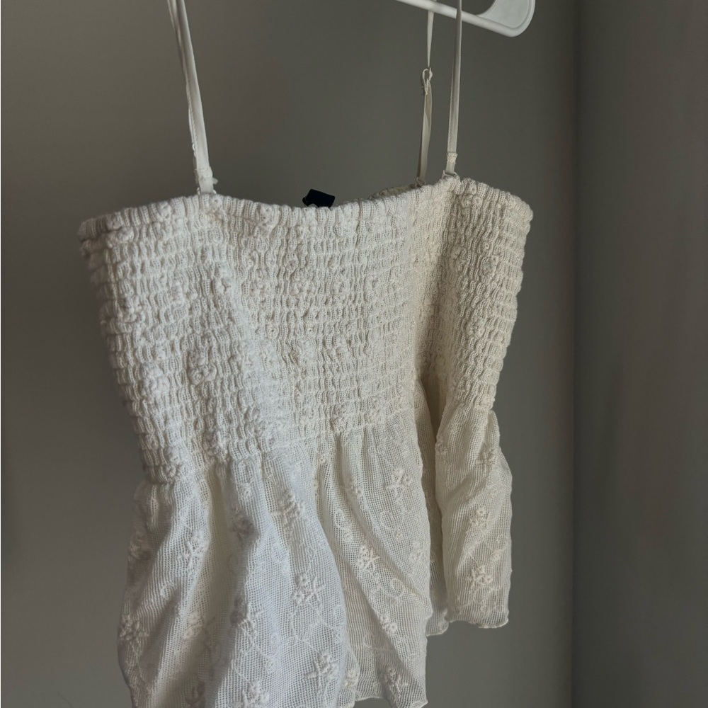 American Eagle Outfitters White Smocked Peplum Camisole